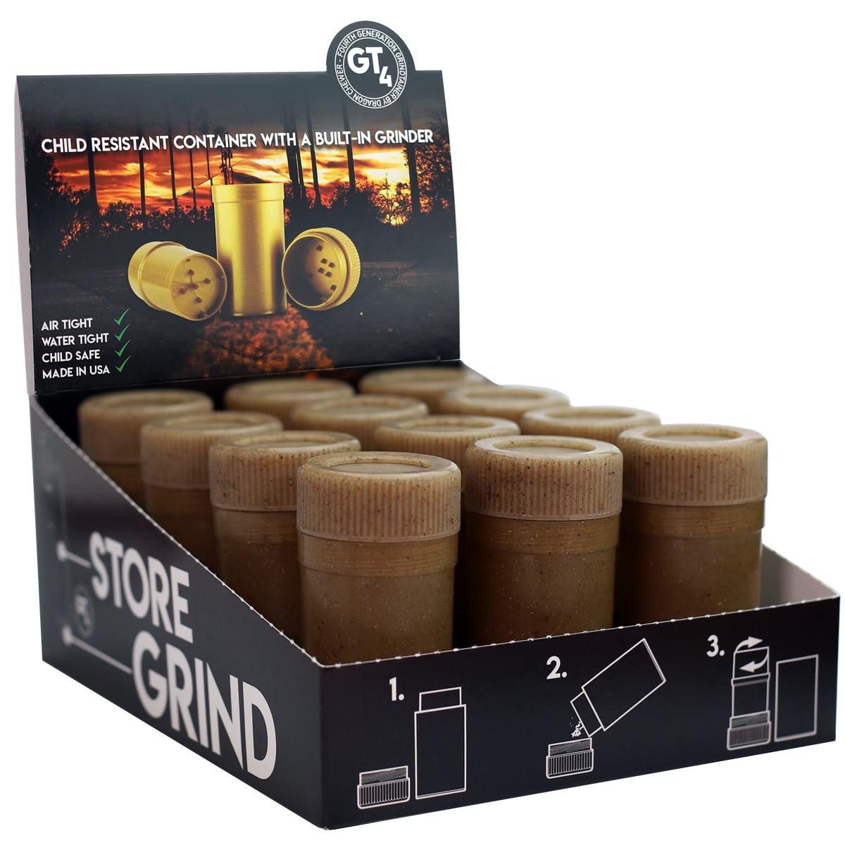 GT4 - Hemp Grinder w/Storage Container Display Box GT4 - Hemp Grinder w/Storage Container Display Box
