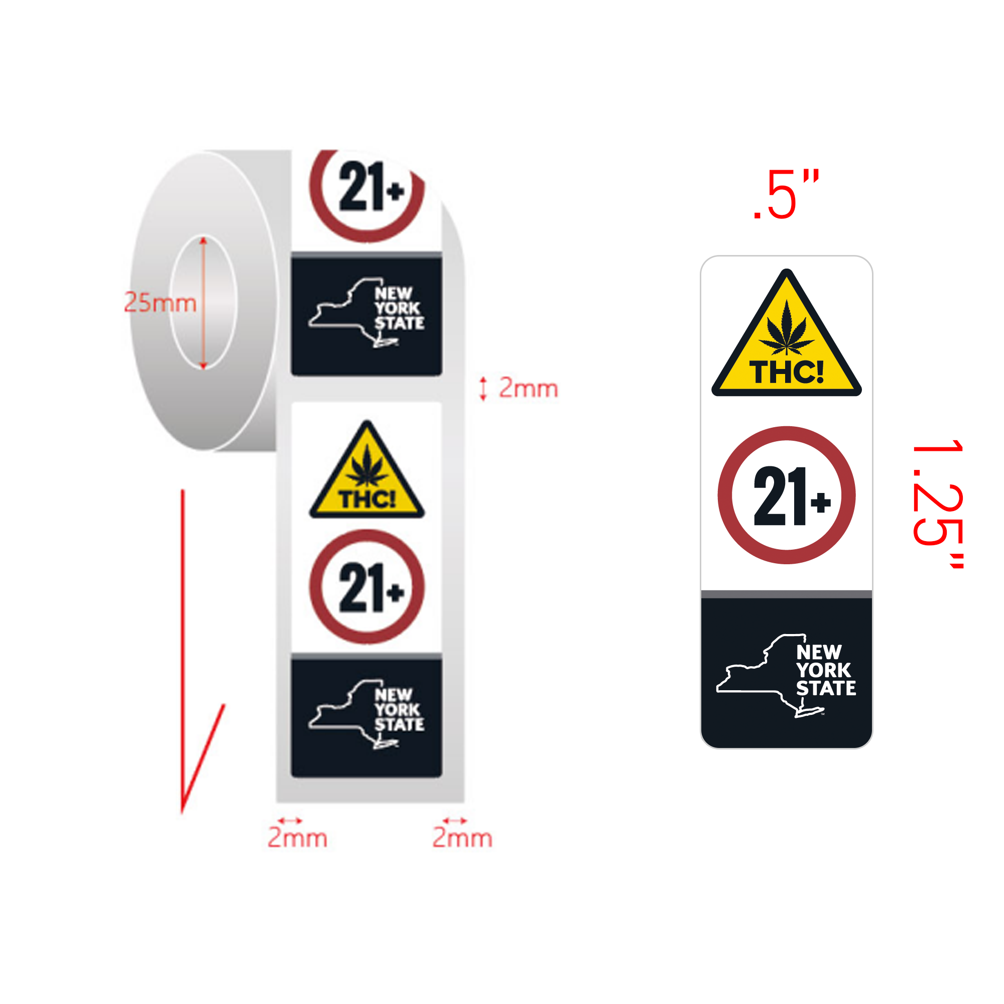 New York Compliant THC Universal Cannabis Warning Symbol (1,000 qty.) - Vertical - Dragon Chewer