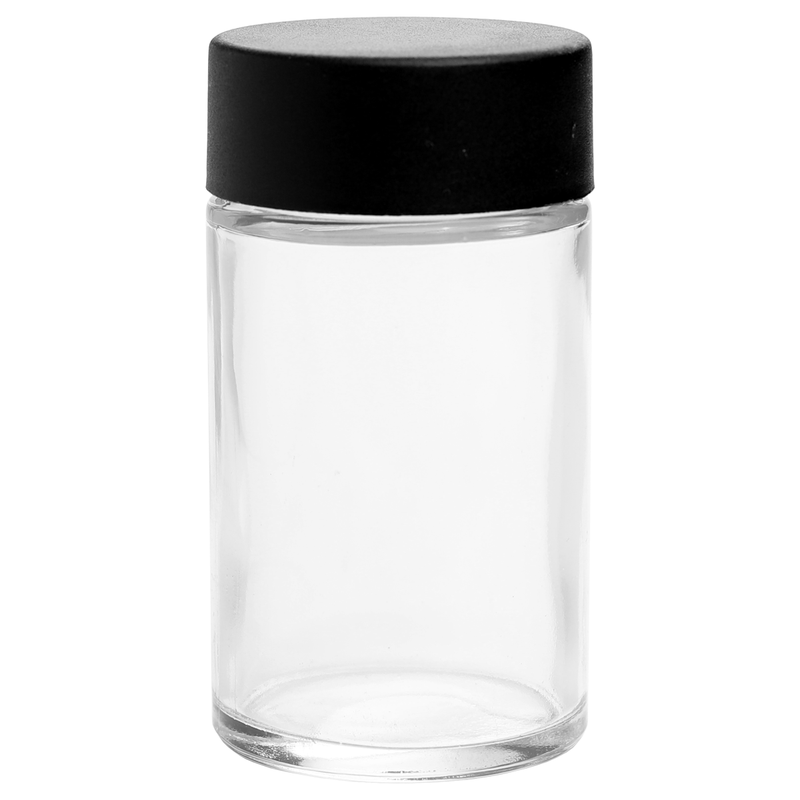 2 Ounce Tall Clear Glass Jar - Child Resistant Black Smooth Cap Pre Roll Multipack - (200 qty.)