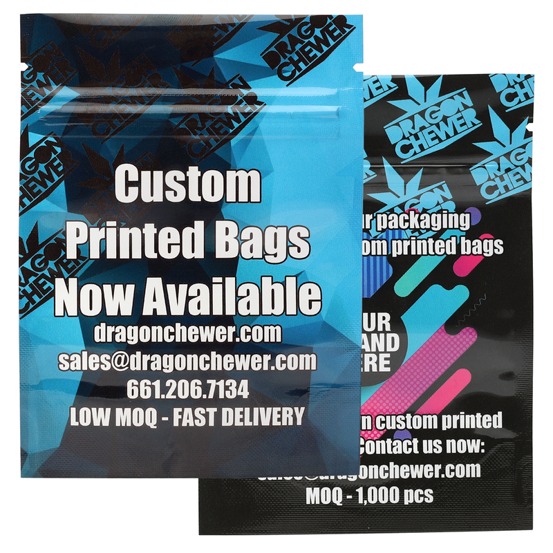 custom smell proof mylar barrier bags printed customized designs direct print digital low no minimum moq los angeles high quality wholesale fast delivery dragon chewer baggies