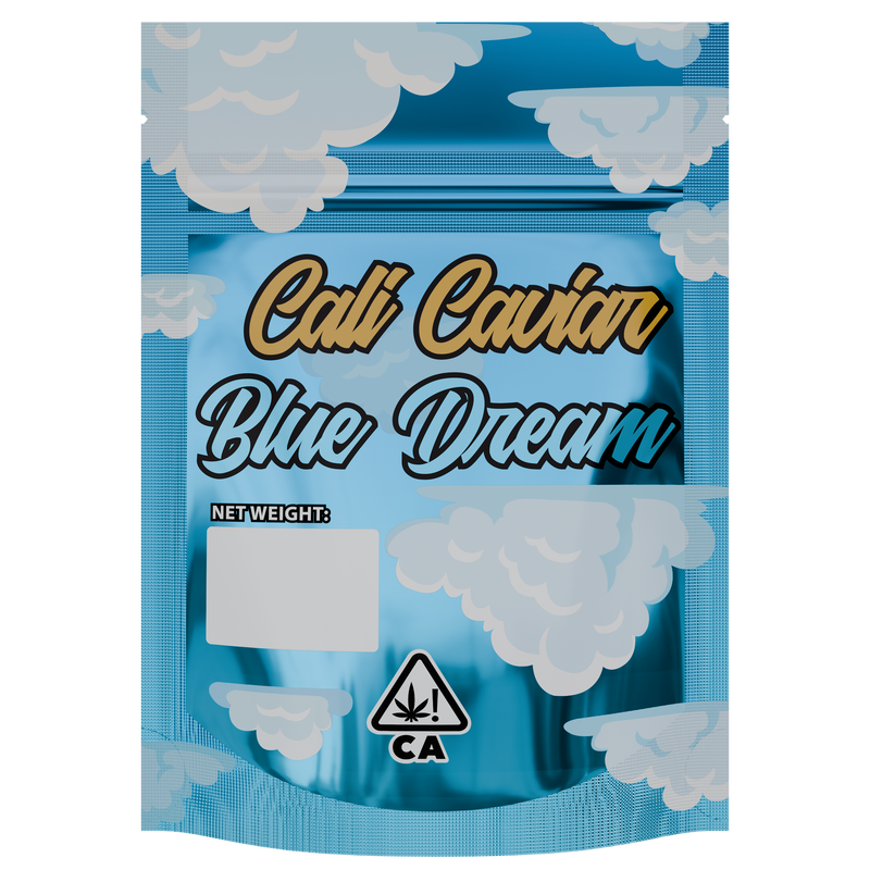 1/8th 3.5g 8th Blue Cali Caviar Holographic Designer Custom Printed Mylar Bags (100 qty.)