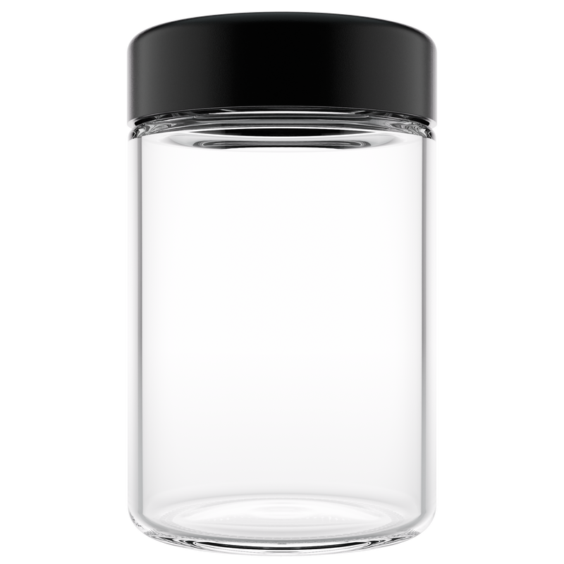 5 Ounce Clear Glass Jar - Child Resistant Black Smooth Cap - (100 qty.)