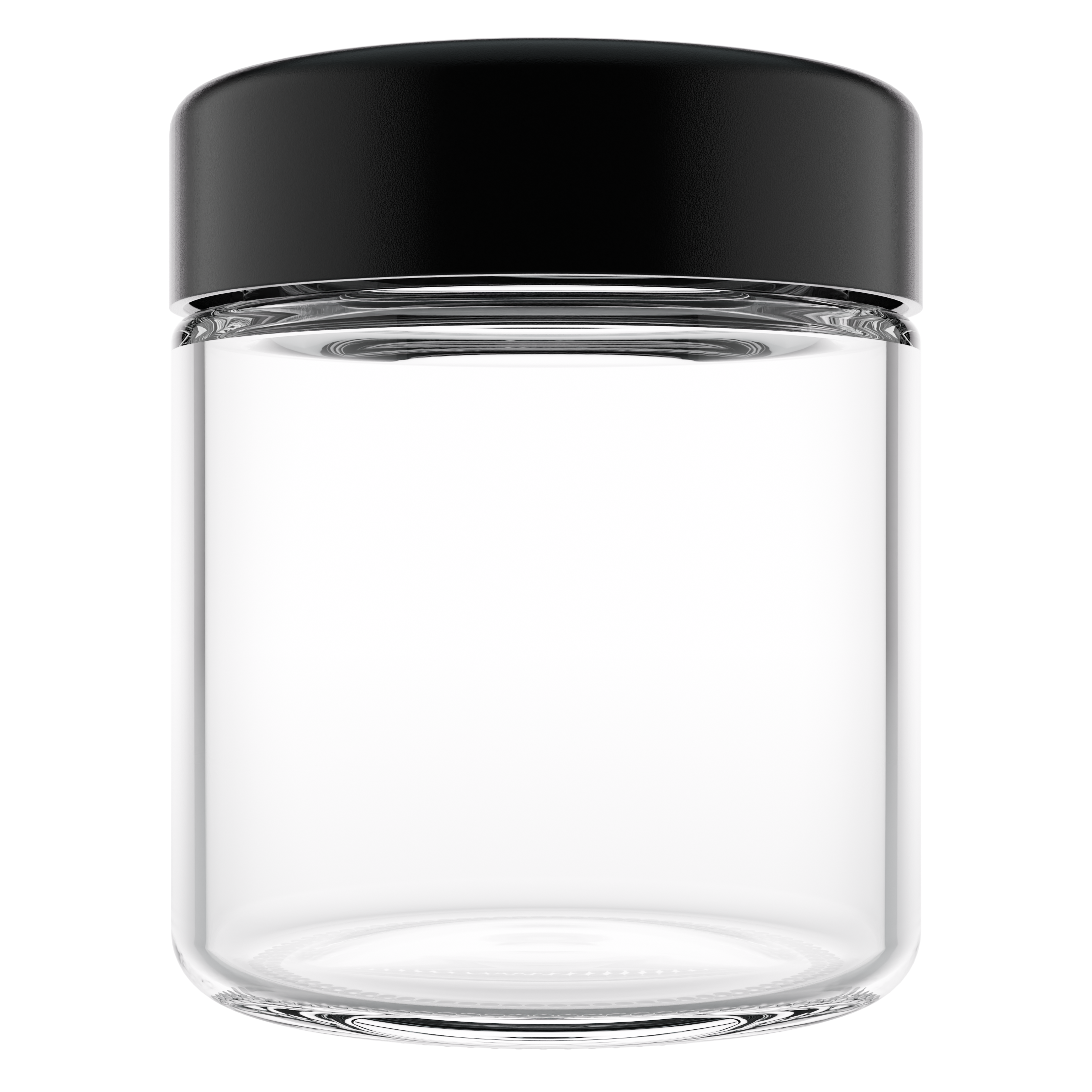 3 Ounce Clear Glass Jar - Child Resistant Black Smooth Cap - (150 qty.)