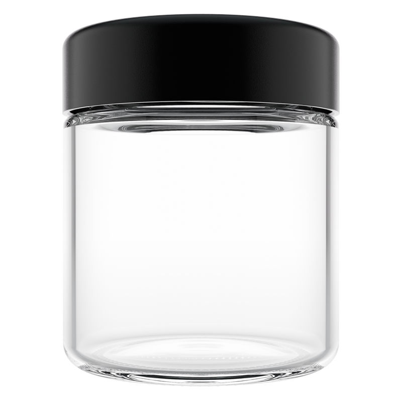 3 Ounce Clear Glass Jar - Child Resistant Black Smooth Cap - (150 qty.)