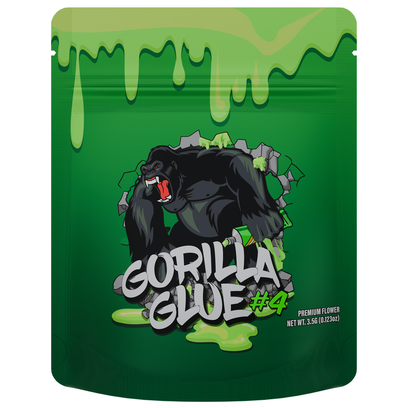1/8th 3.5g Ounce Gorilla Glue Designer Custom Printed Mylar Bags (100 qty.)