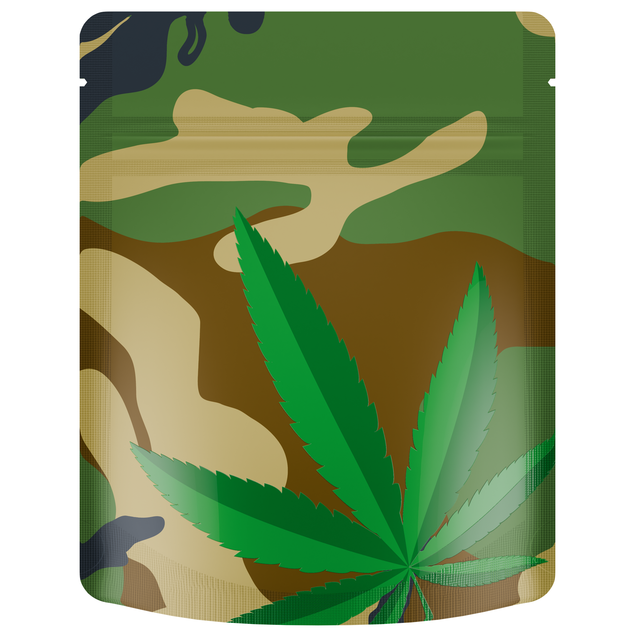1/8th 3.5g Camo Leaf Designer Custom Printed Mylar Bags (1,000 qty.)