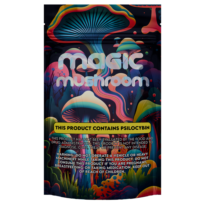 1/4th Ounce Holographic Black Designer Mushroom Custom Printed Mylar Bags (1,000 qty.)