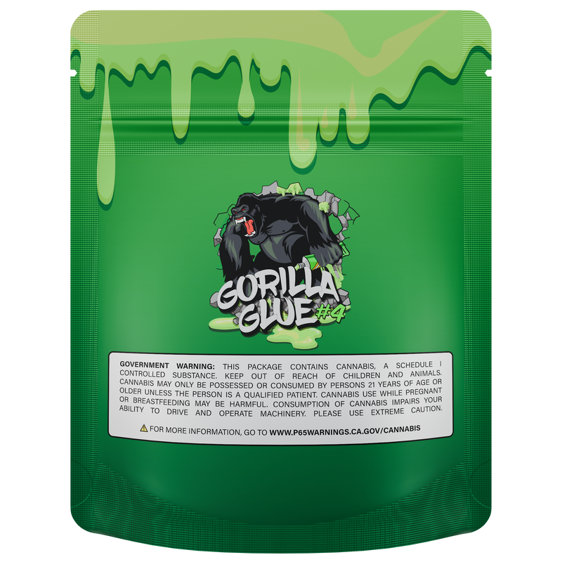 1/8th 3.5g Ounce Gorilla Glue Designer Custom Printed Mylar Bags (100 qty.)
