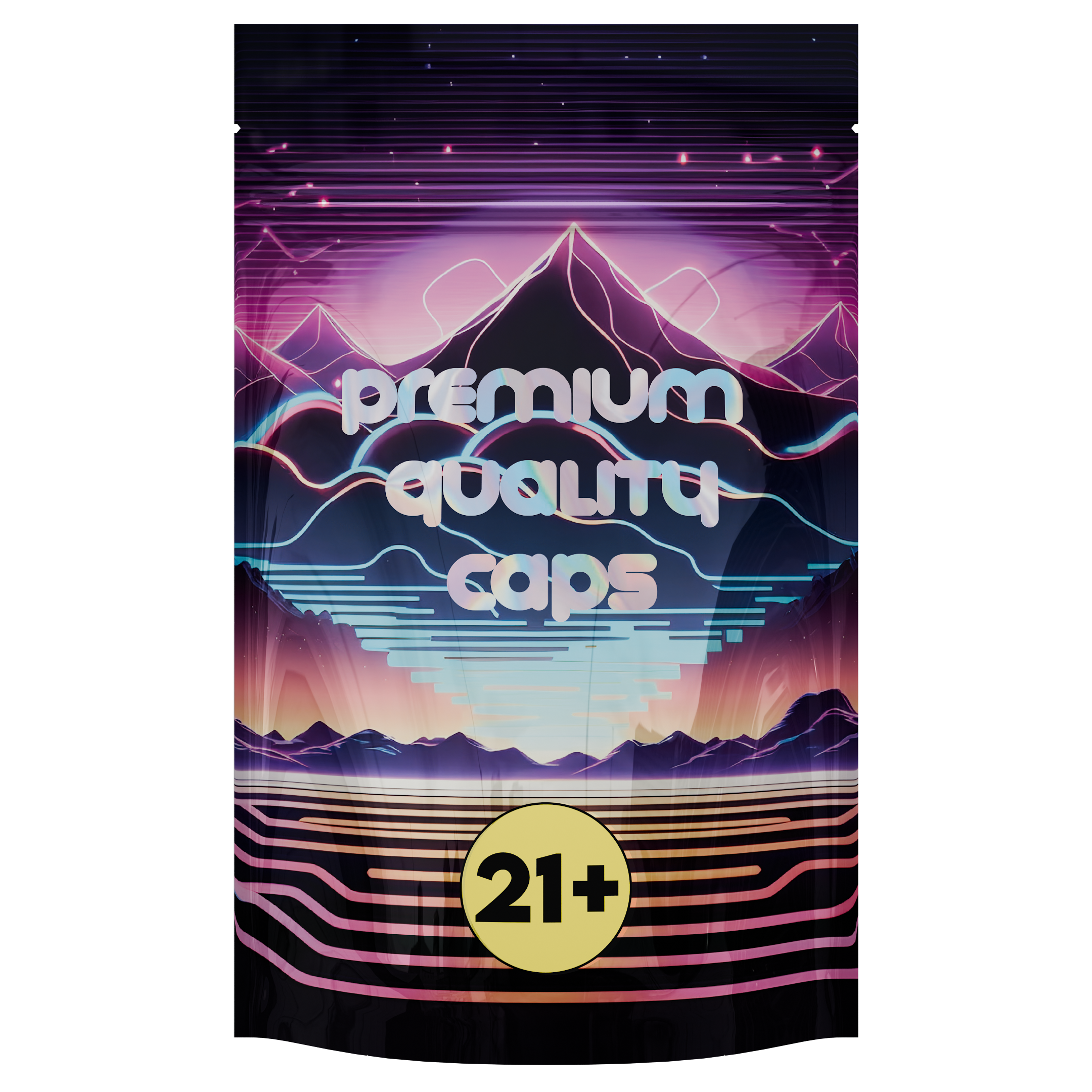 1/4th Ounce Holographic Black Designer Mushroom Custom Printed Mylar Bags (100 qty.) - Dragon Chewer