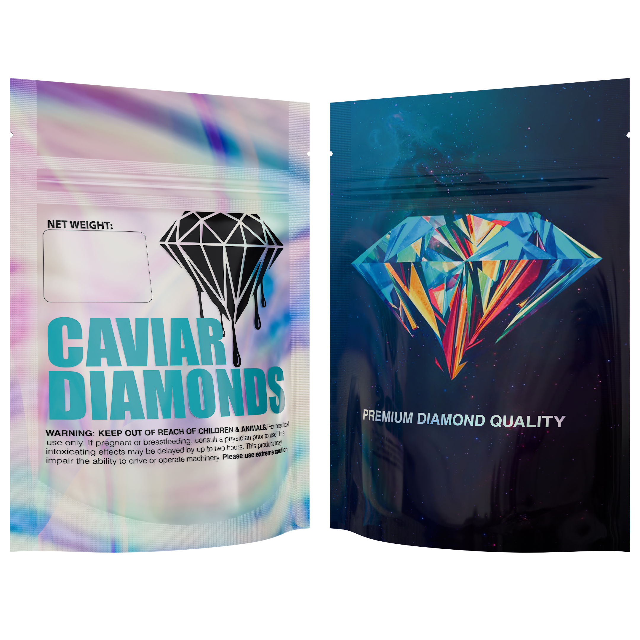 1/8th 3.5g 8th Holographic Caviar Diamonds Designer Custom Printed Mylar Bags (1,000 qty.) - Dragon Chewer