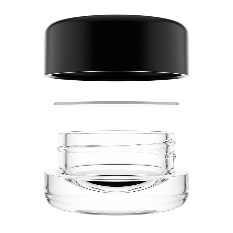 7ML Premium Clear Glass Concentrate Jar - Black Smooth CR Cap (400 qty.)