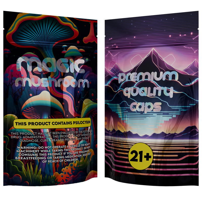 1/4th Ounce Holographic Black Designer Mushroom Custom Printed Mylar Bags (1,000 qty.)
