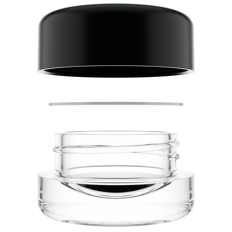 9ML Premium Clear Glass Concentrate Jar - Black Smooth CR Cap (320 qty.)