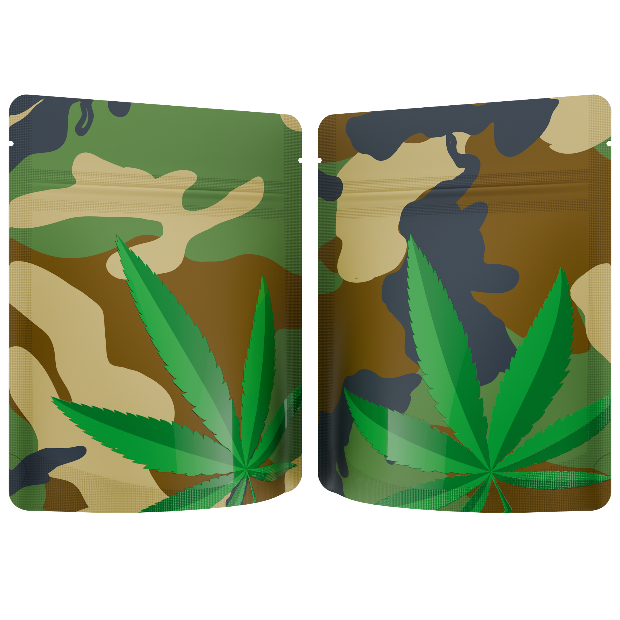 1/8th 3.5g Camo Leaf Designer Custom Printed Mylar Bags (100 qty.)