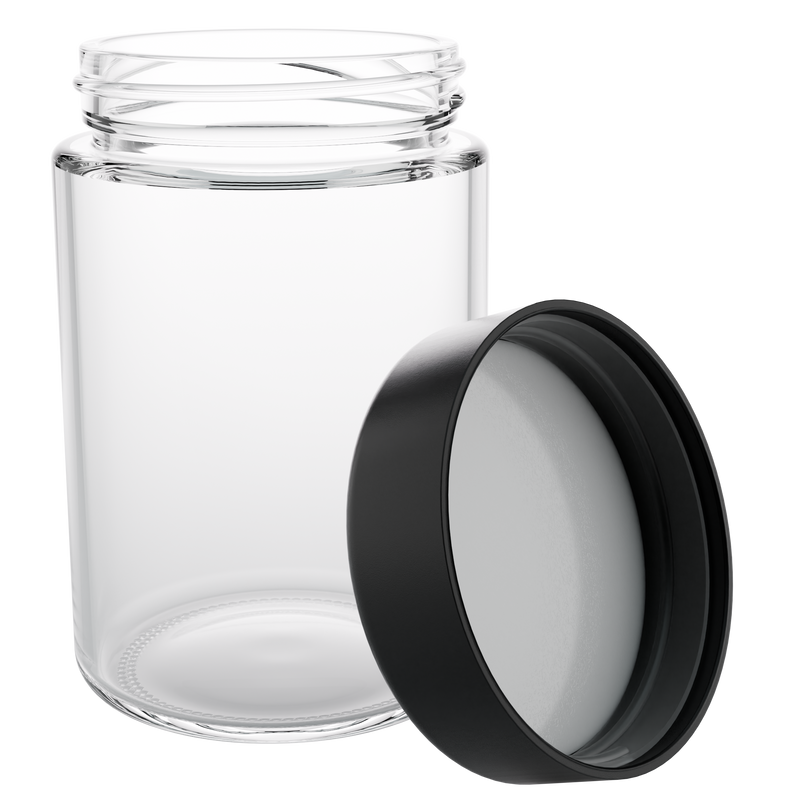 5 Ounce Clear Glass Jar - Child Resistant Black Smooth Cap - (100 qty.)