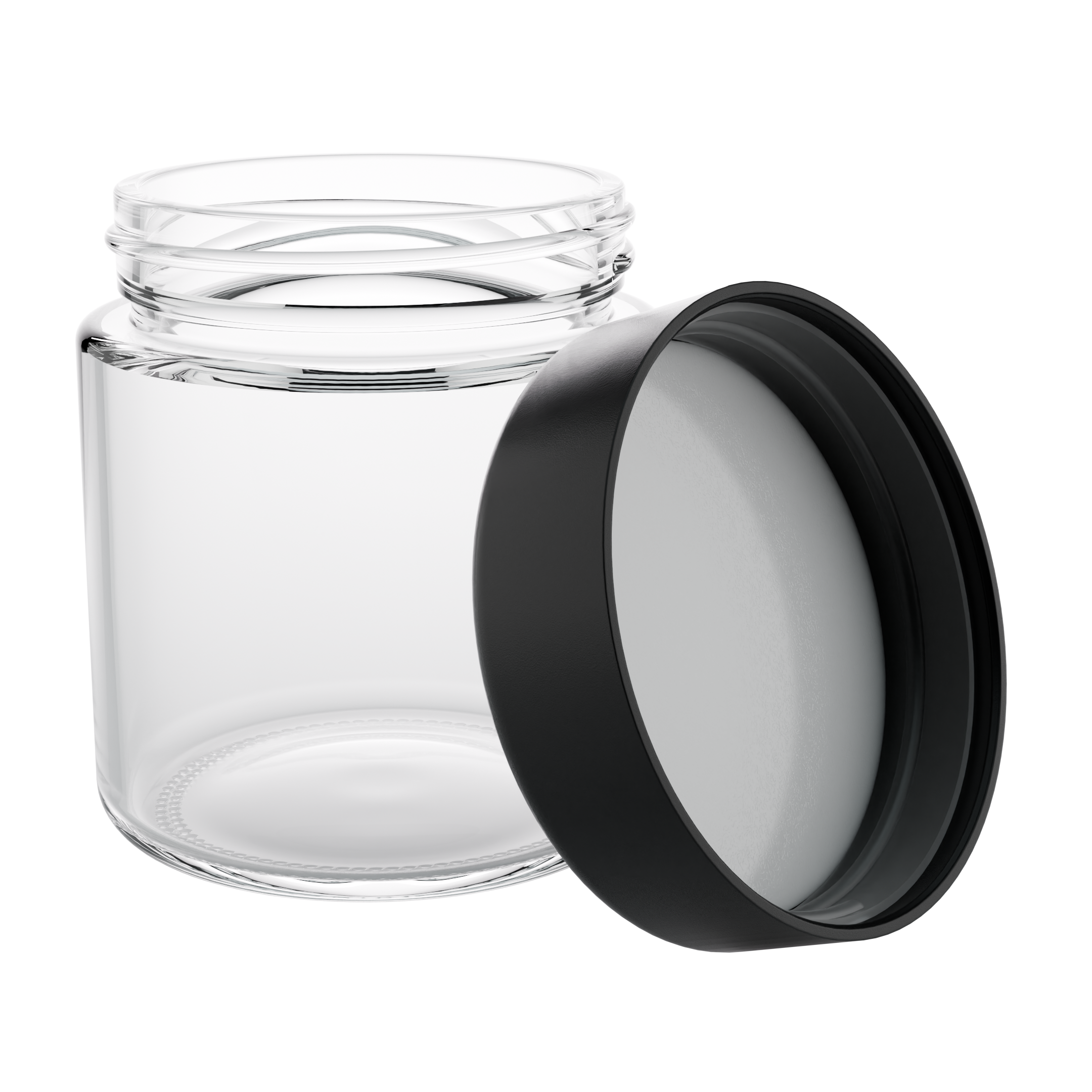 3 Ounce Clear Glass Jar - Child Resistant Black Smooth Cap - (150 qty.)