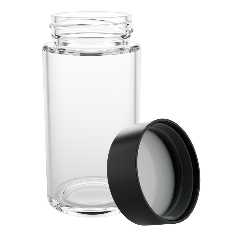 2 Ounce Tall Clear Glass Jar - Child Resistant Black Smooth Cap Pre Roll Multipack - (120 qty.)