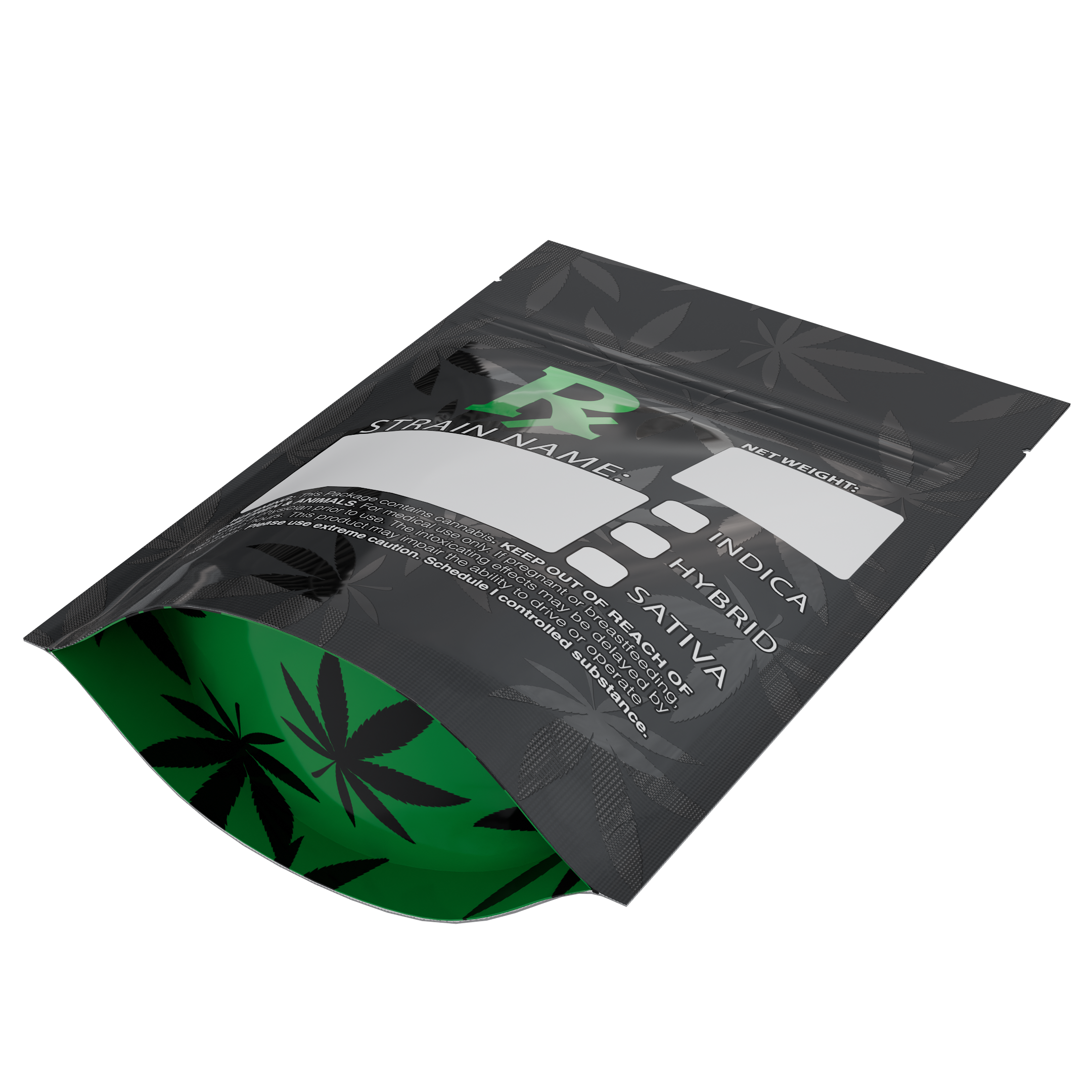 1/8th 3.5g Ounce Green Rx Generic Designer Custom Printed Mylar Bags (1,000 qty.) - Dragon Chewer