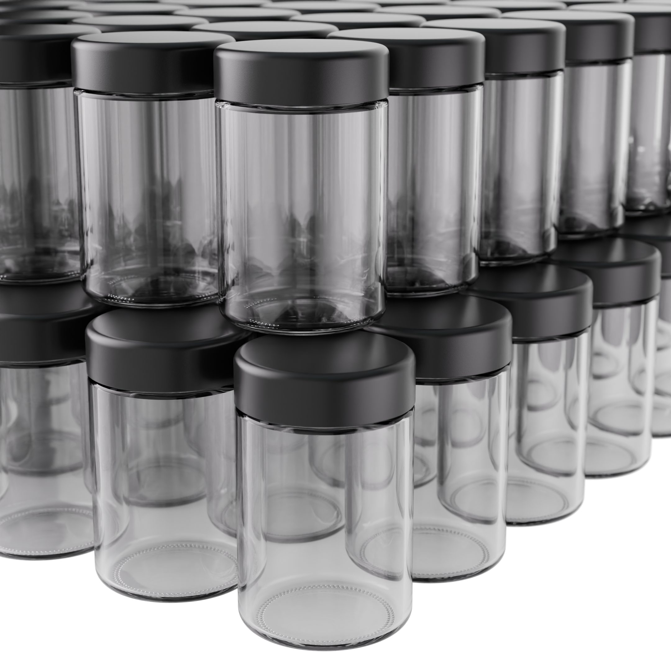 5 Ounce Clear Glass Jar - Child Resistant Black Smooth Cap - (100 qty.)