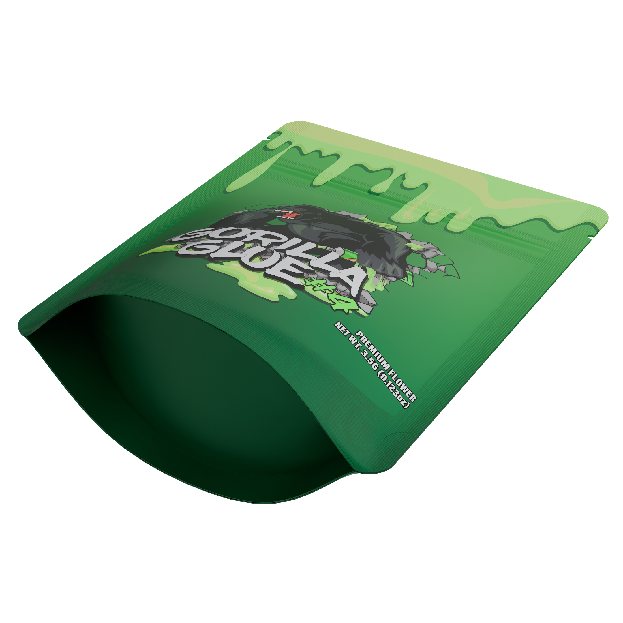 1/8th 3.5g Ounce Gorilla Glue Designer Custom Printed Mylar Bags (100