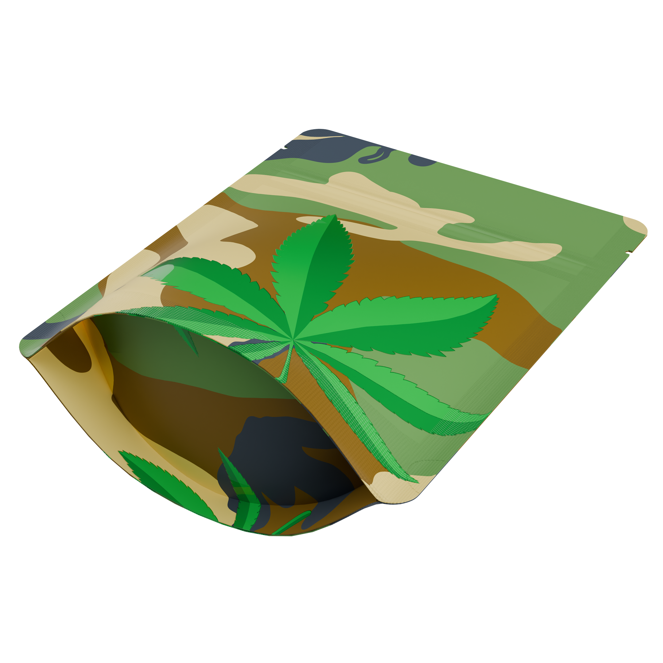 1/8th 3.5g Camo Leaf Designer Custom Printed Mylar Bags (1,000 qty.)