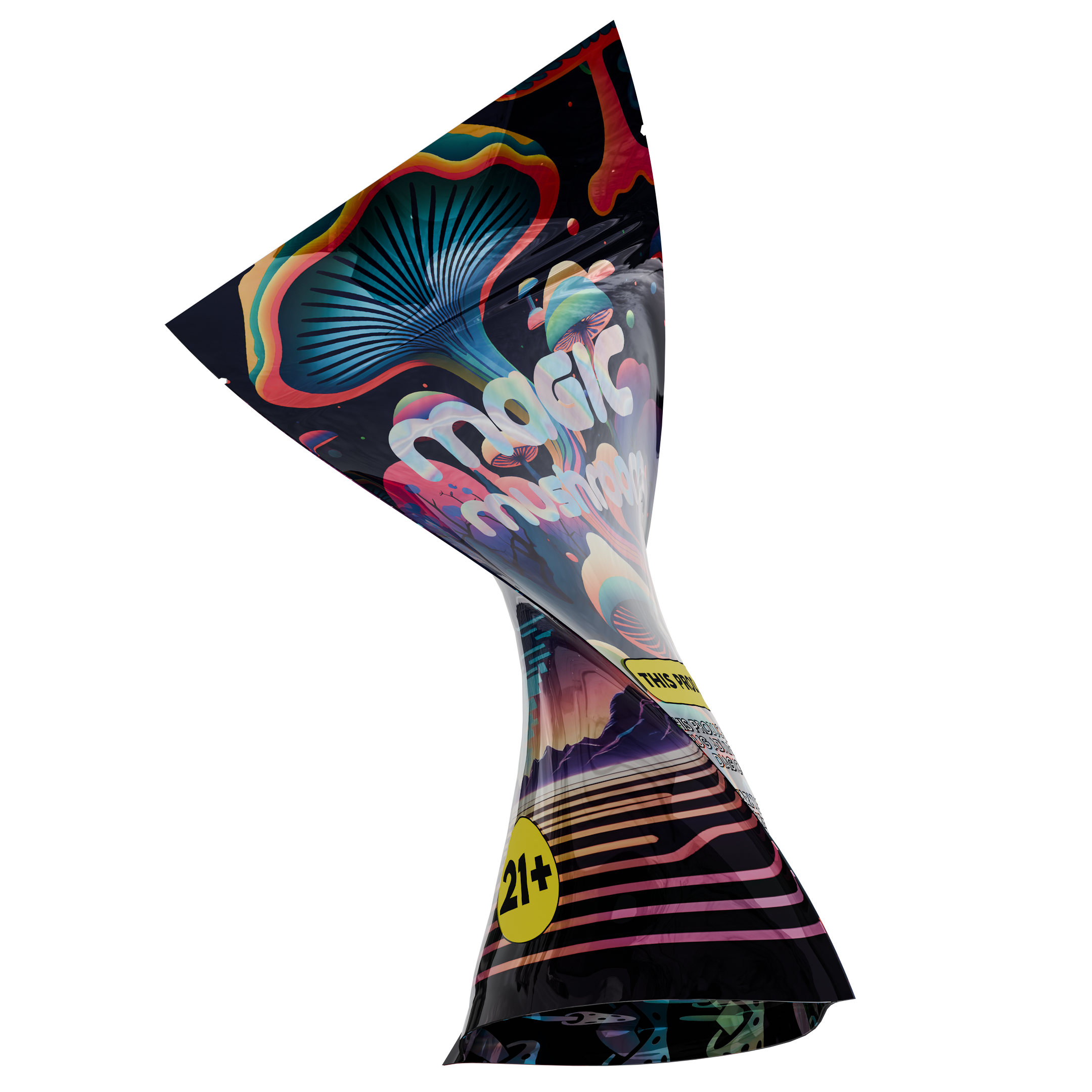 1/4th Ounce Holographic Black Designer Mushroom Custom Printed Mylar Bags (100 qty.) - Dragon Chewer