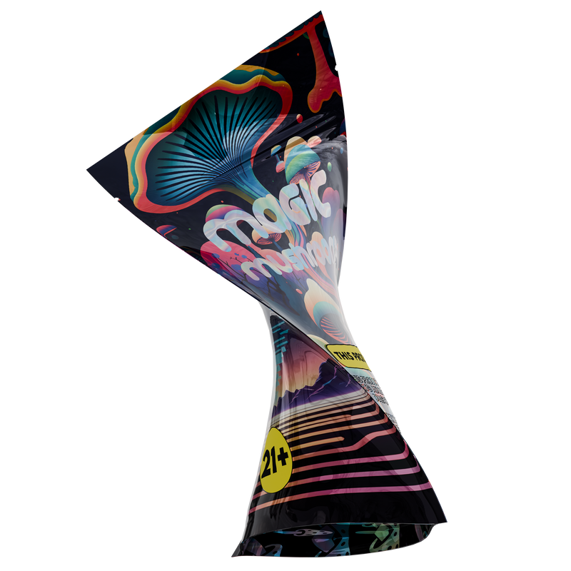 1/4th Ounce Holographic Black Designer Mushroom Custom Printed Mylar Bags (100 qty.)