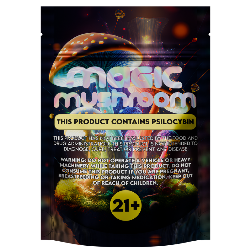1/8th 3.5g 8th Holographic Black Designer Mushroom Custom Printed Mylar Bags (1,000 qty.) - Dragon Chewer