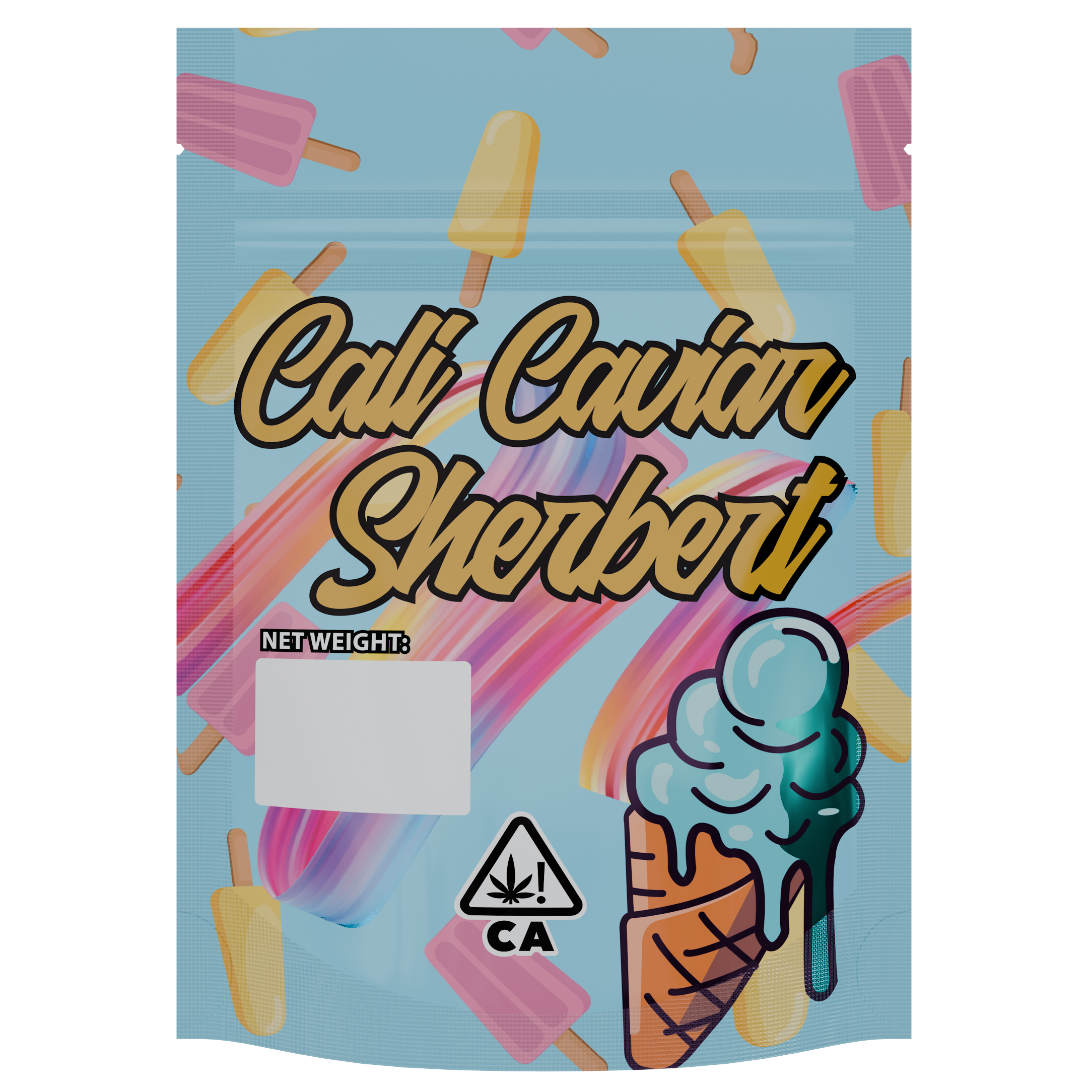 1/8th 3.5g 8th Cali Caviar Sherbet Designer Custom Printed Mylar Bags (1,000 qty.) - Dragon Chewer
