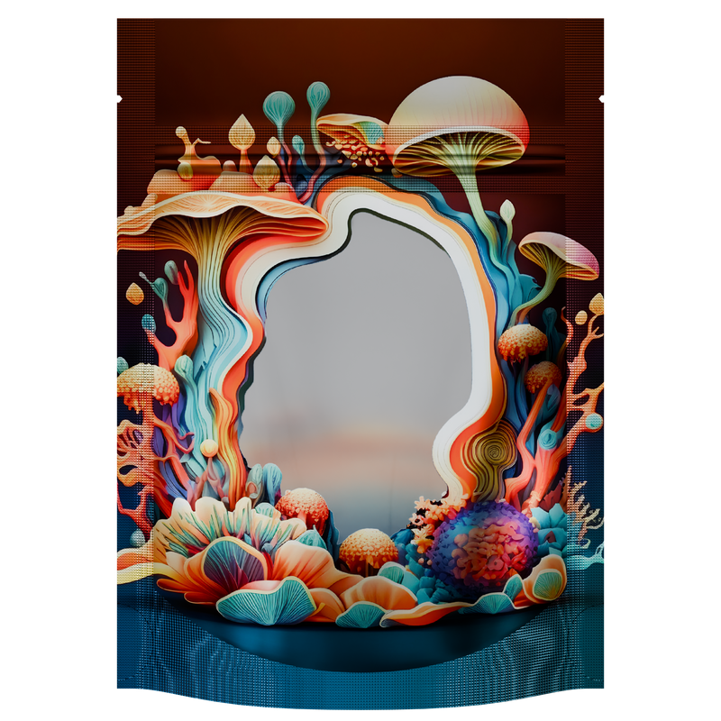 1/8th 3.5g 8th Holographic Black Designer Mushroom Custom Printed Mylar Bags (1,000 qty.) - Dragon Chewer