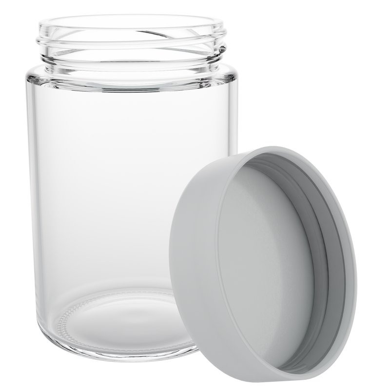 5 Ounce Clear Glass Jar - Child Resistant White Smooth Cap - (100 qty.)