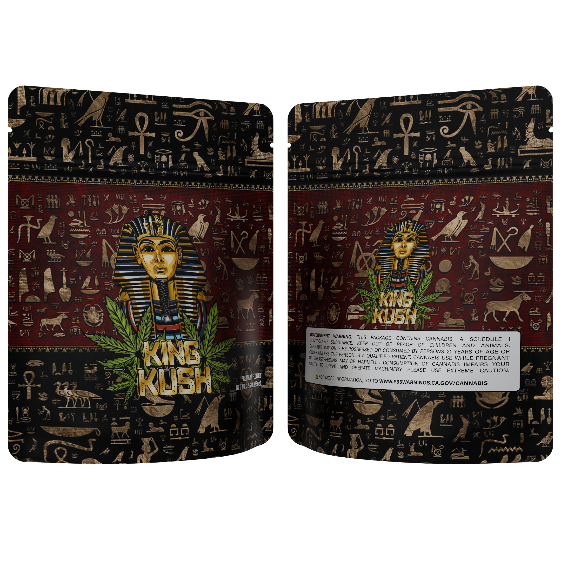 1/8th 3.5g Ounce King Kush Designer Custom Printed Mylar Bags (100 qty.)