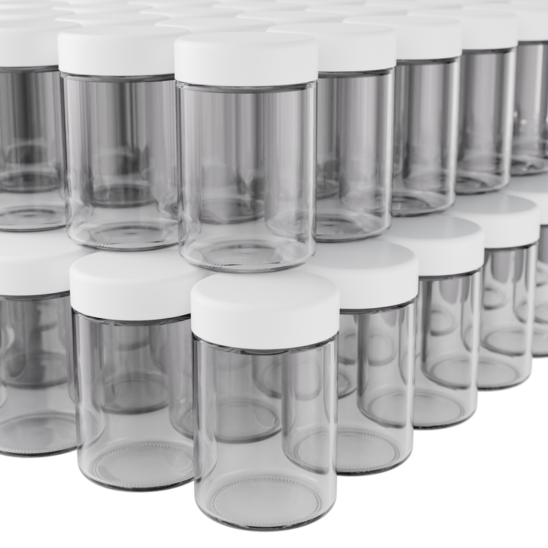 5 Ounce Clear Glass Jar - Child Resistant White Smooth Cap - (100 qty.)
