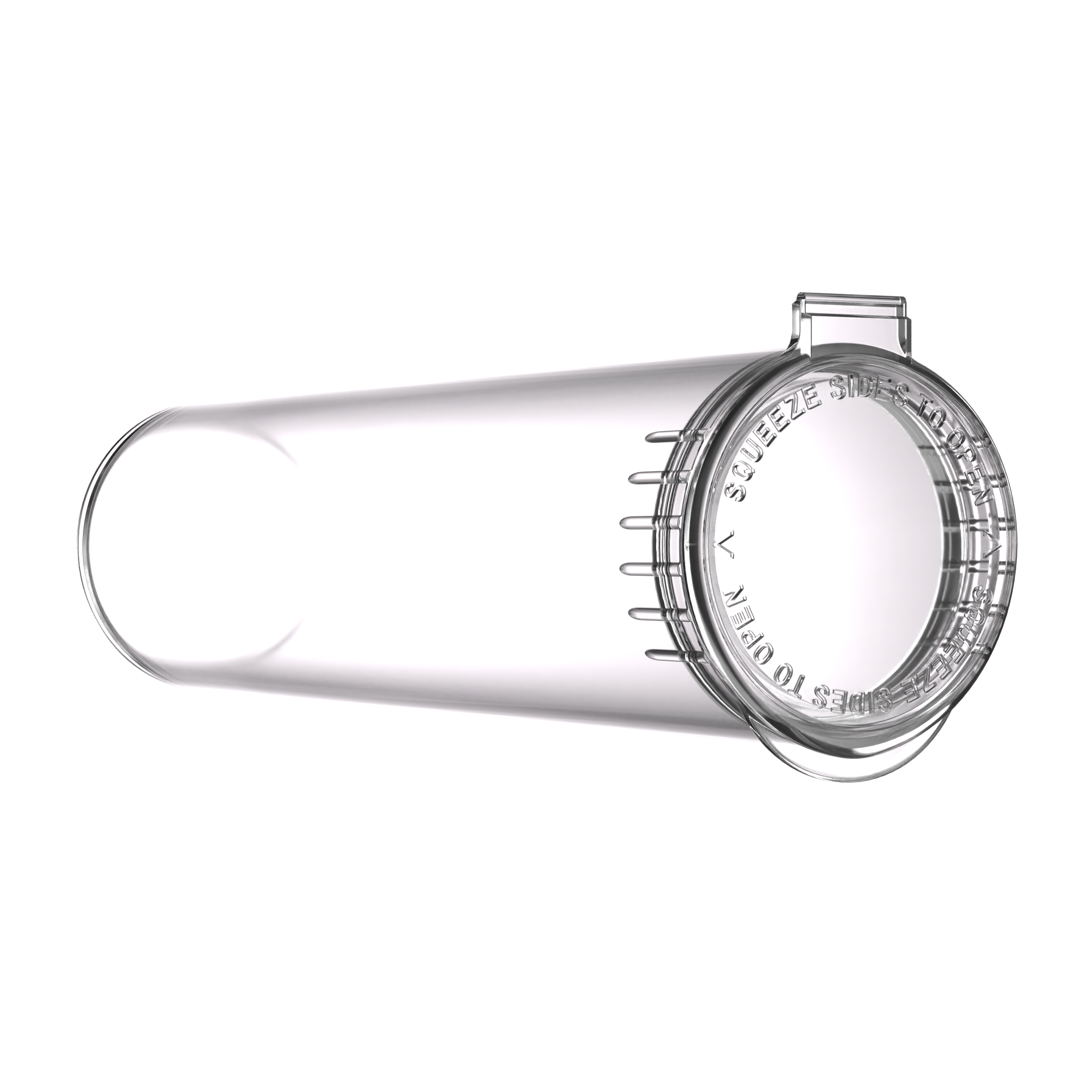 80mm Wide Clear Pop Top Pre Roll Child Resistant Tubes - OPEN LID (600 qty.)