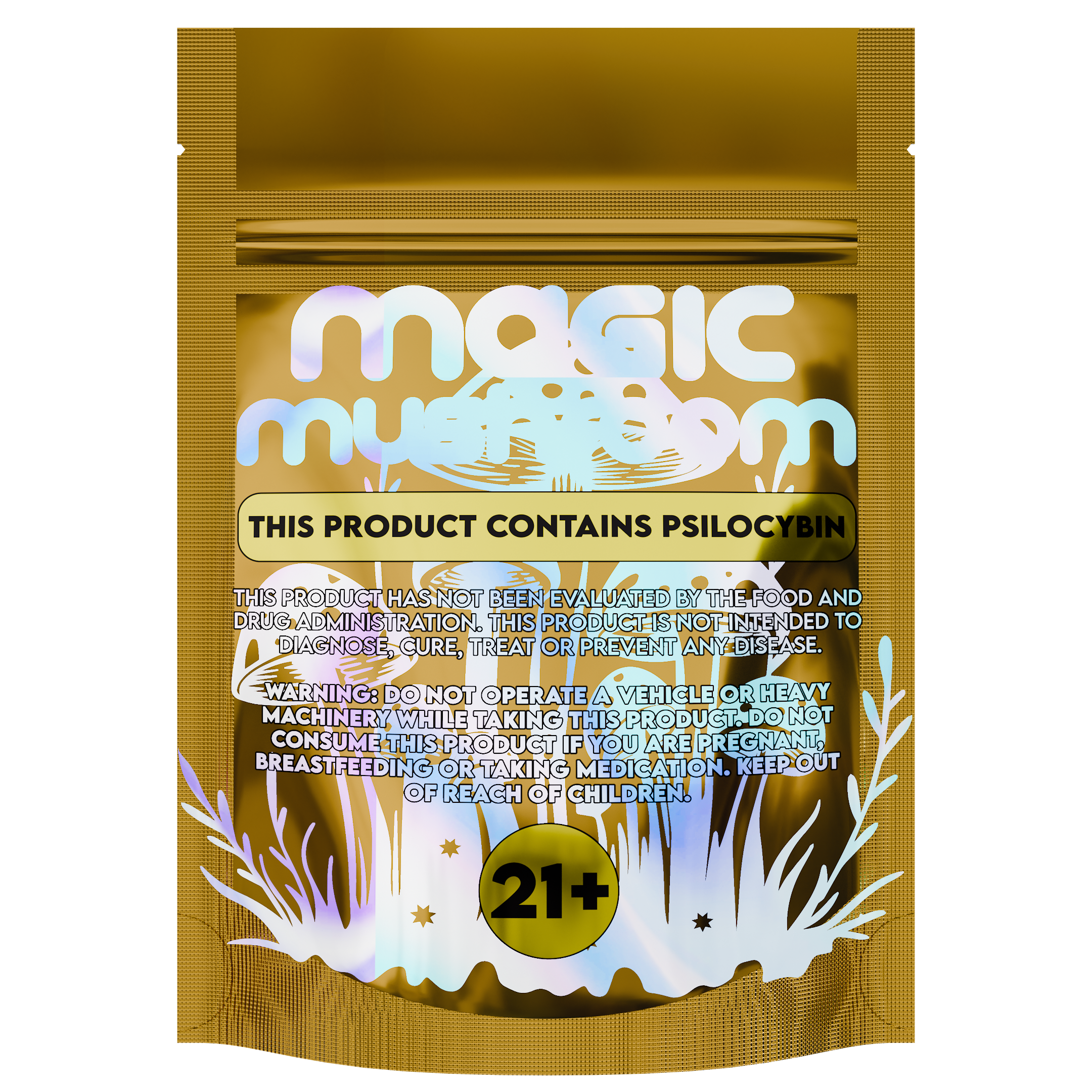 1/8th 3.5g 8th Holographic Burnt Copper Designer Mushroom Custom Printed Mylar Bags (100 qty.) - Dragon Chewer