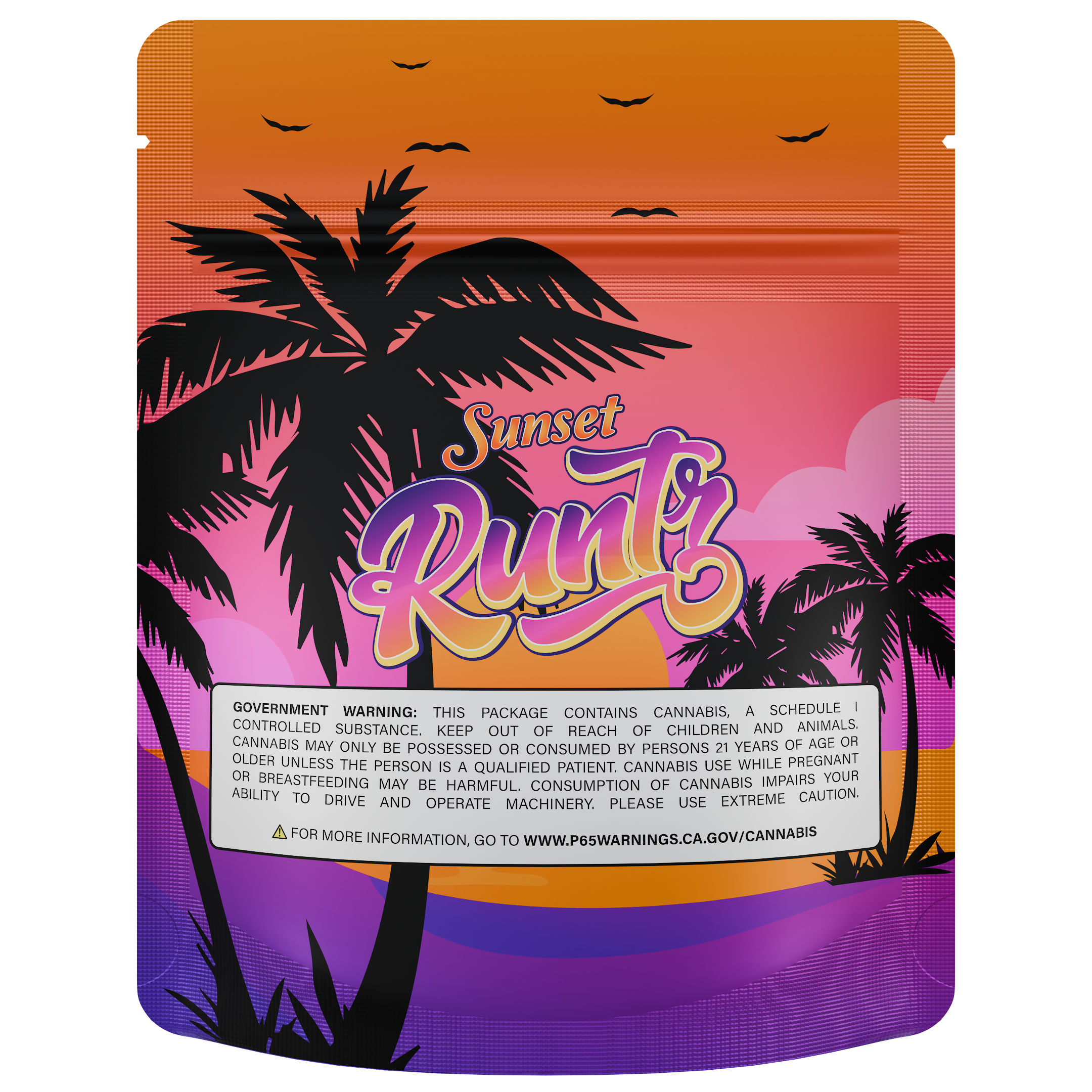 1/8th 3.5g Ounce Sunset Runtz Designer Custom Printed Mylar Bags (1,00