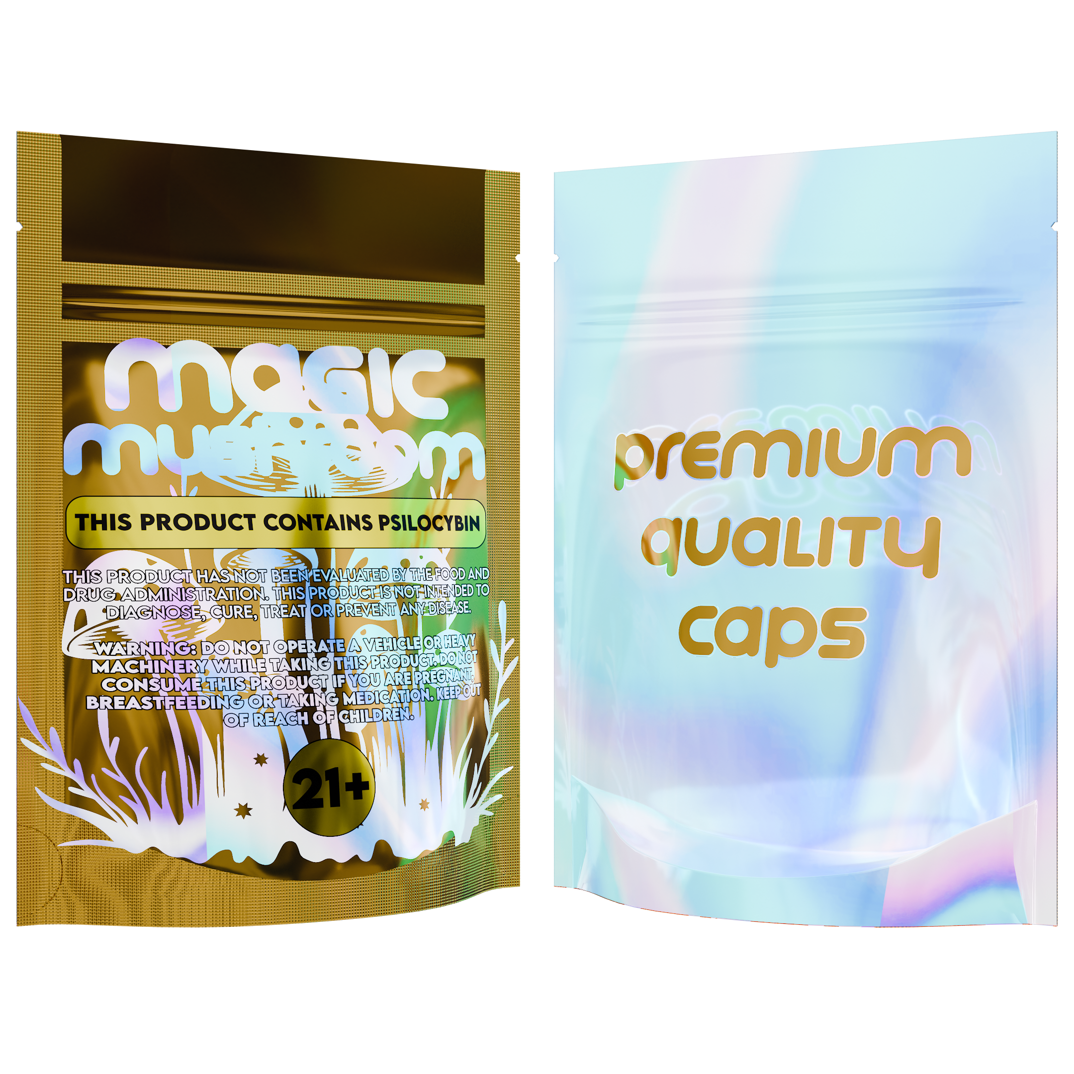 1/8th 3.5g 8th Holographic Burnt Copper Designer Mushroom Custom Printed Mylar Bags (1,000 qty.)