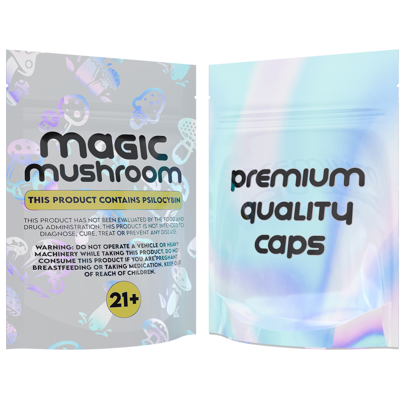 1/8th 3.5g 8th Holographic White Designer Mushroom Custom Printed Mylar Bags (1,000 qty.)