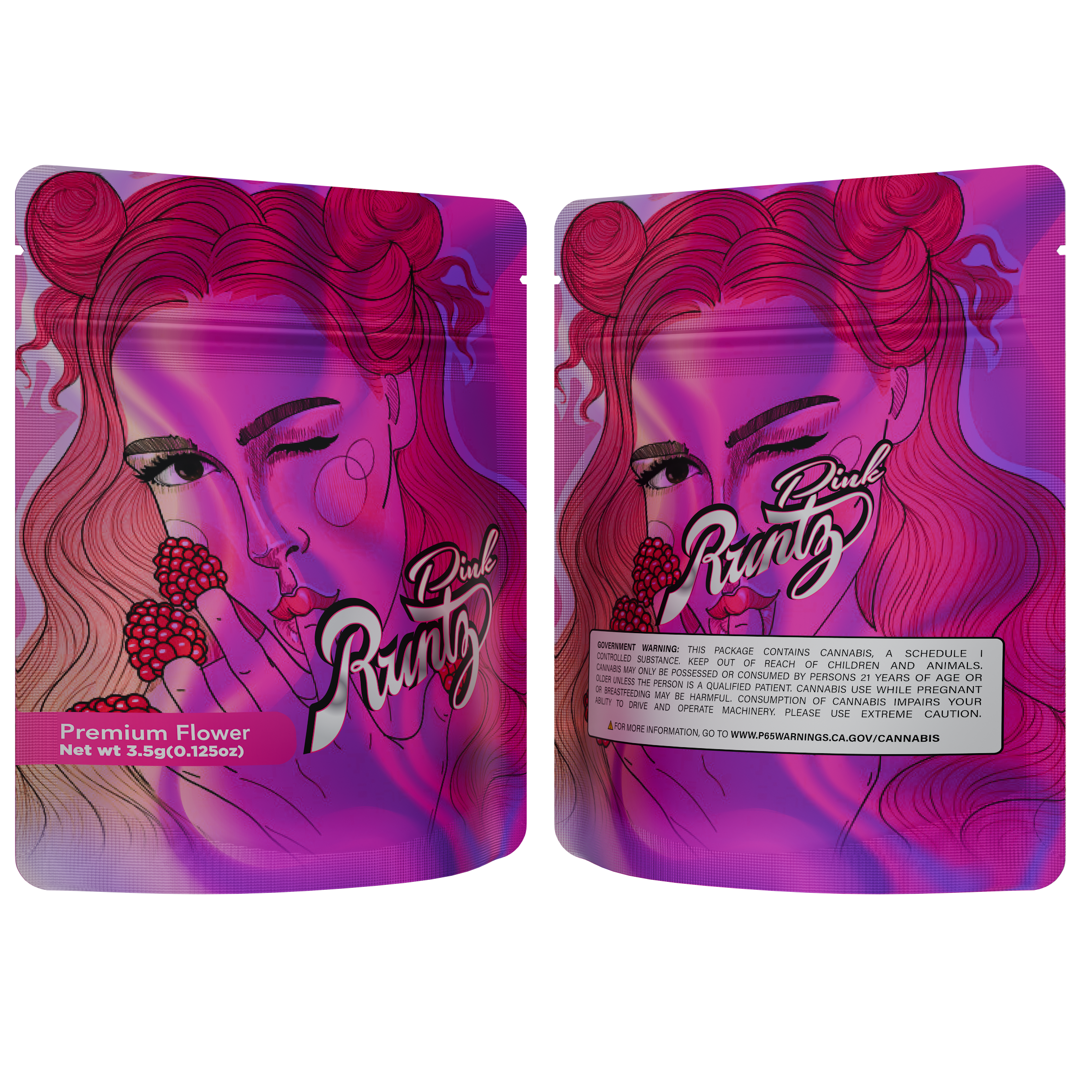 1/8th 3.5g Ounce Pink Runtz Designer Custom Printed Mylar Bags (100 qty.)