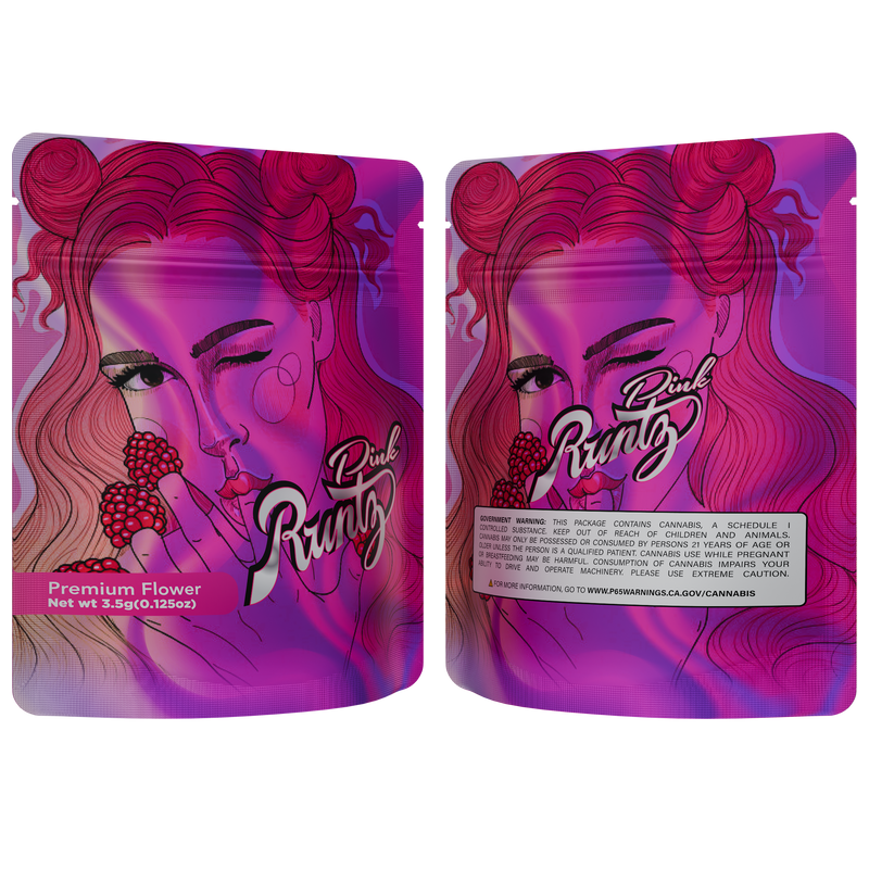 1/8th 3.5g Ounce Pink Runtz Designer Custom Printed Mylar Bags (100 qt 1/8th 3.5g Ounce Pink Runtz Designer Custom Printed Mylar Bags (100 qt