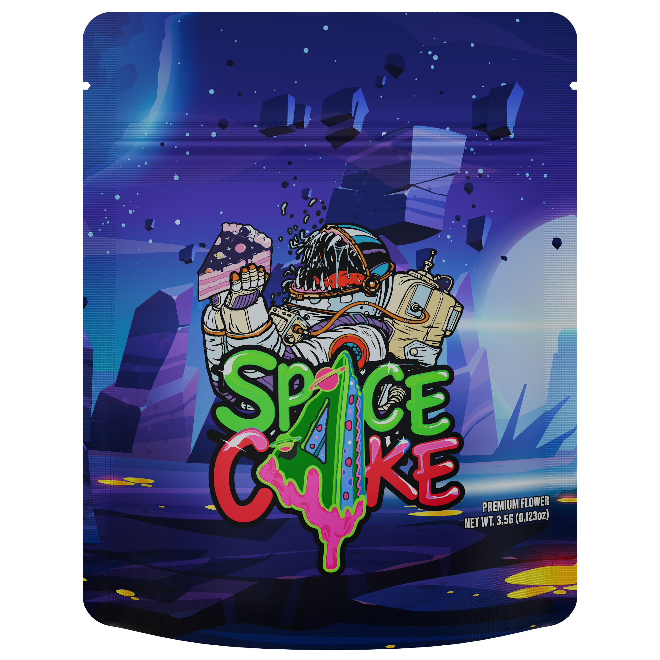 1/8th 3.5g Ounce Space Cake Designer Custom Printed Mylar Bags (100 qty.)