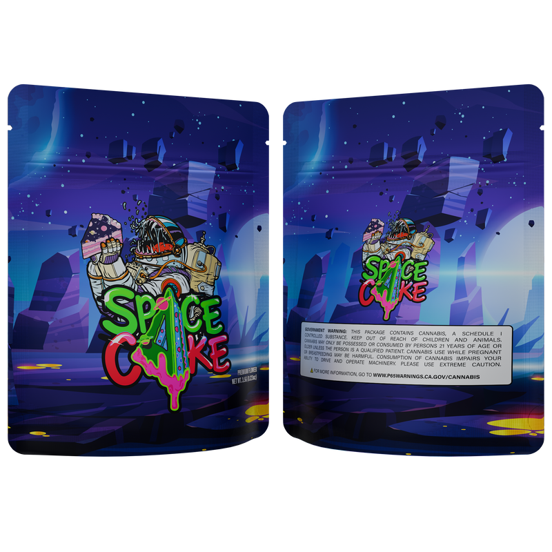 1/8th 3.5g Ounce Space Cake Designer Custom Printed Mylar Bags (100 qty.)