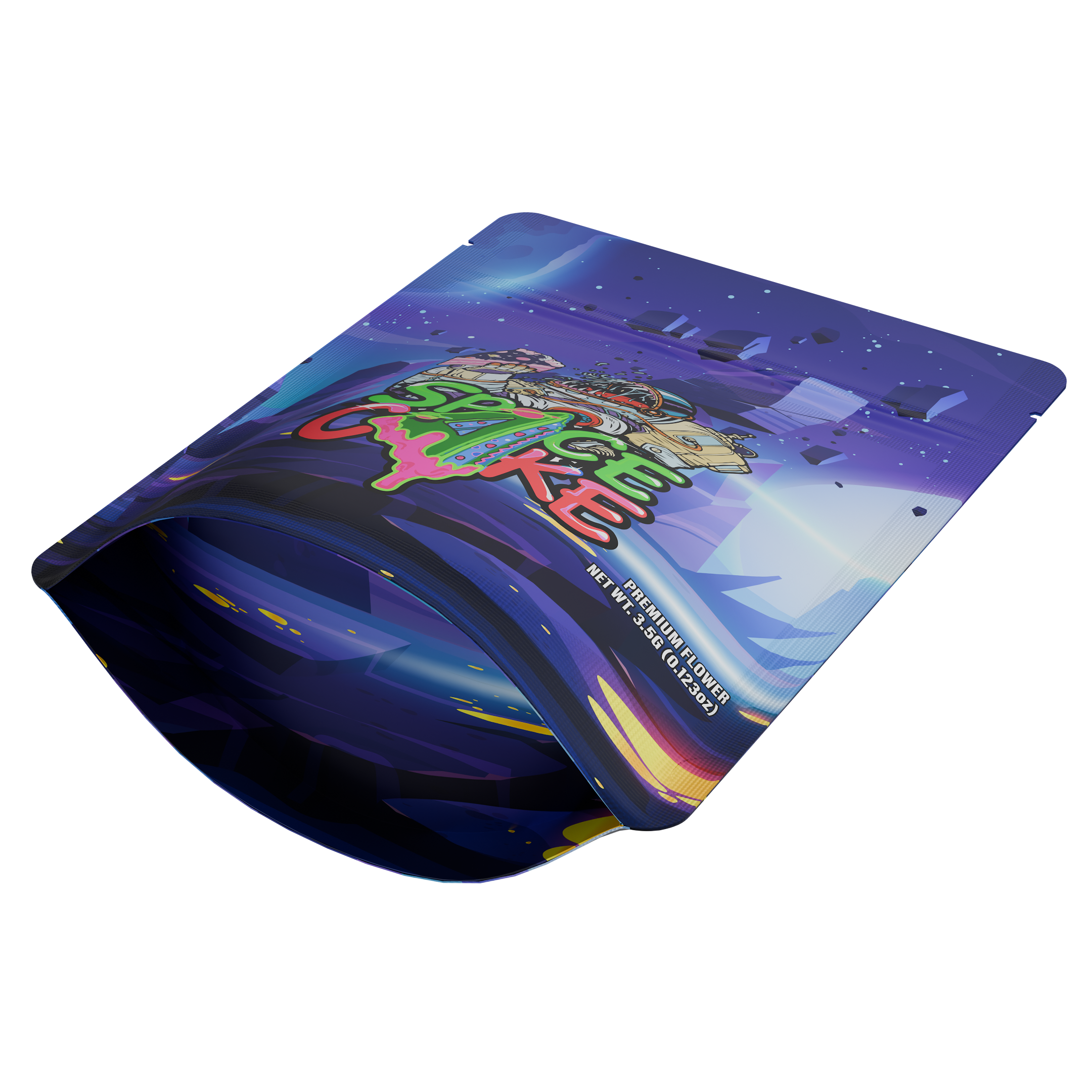 1/8th 3.5g Ounce Space Cake Designer Custom Printed Mylar Bags (100 qty.)