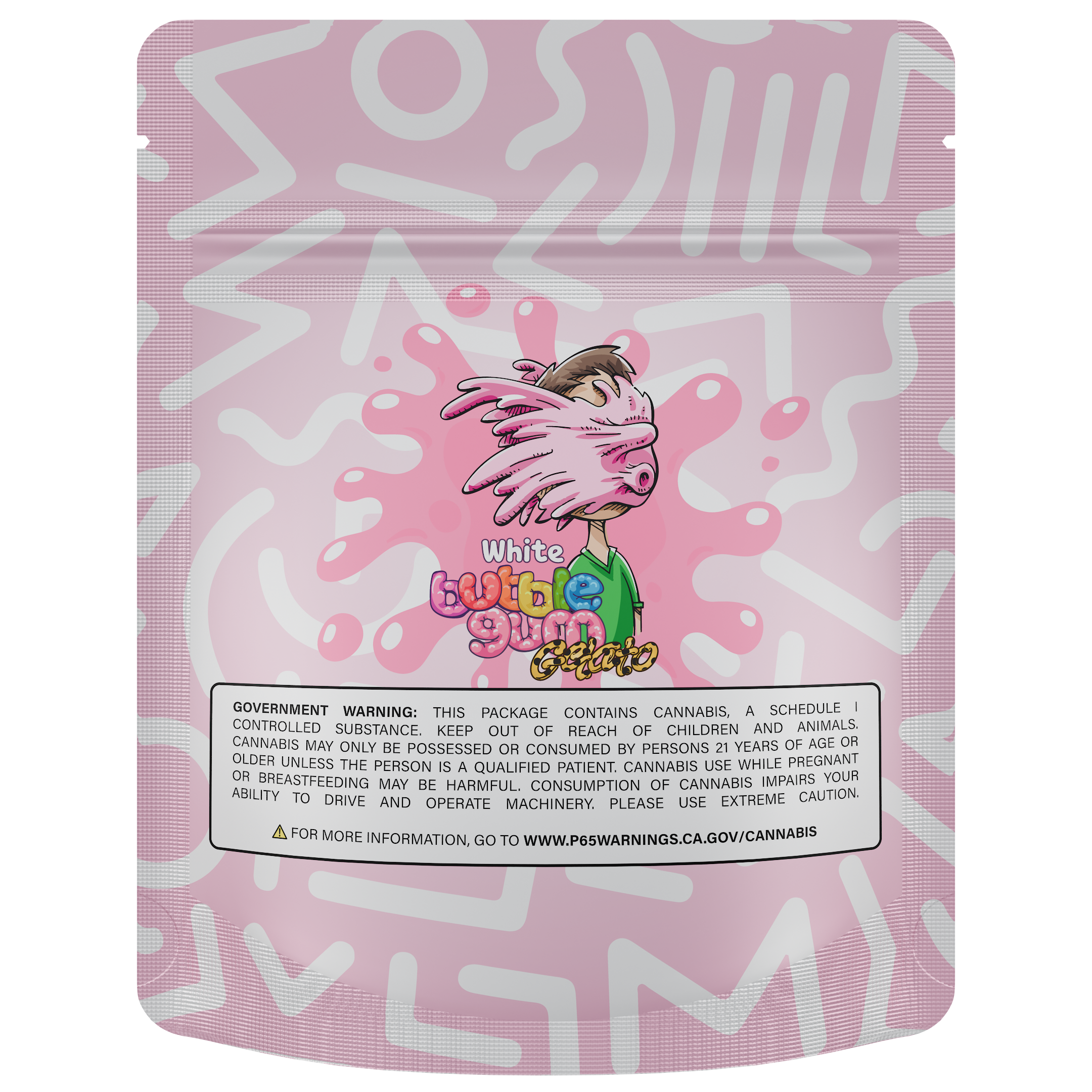 1/8th 3.5g Ounce White Bubblegum Gelato Designer Custom Printed Mylar Bags (1,000 qty.)