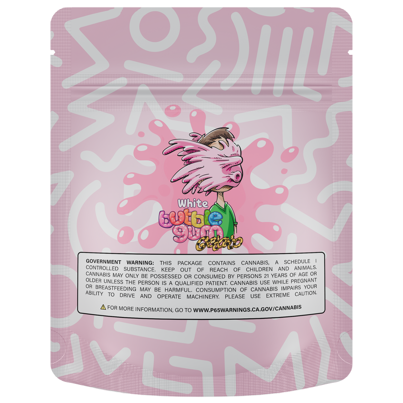 1/8th 3.5g Ounce White Bubblegum Gelato Designer Custom Printed Mylar Bags (100 qty.)