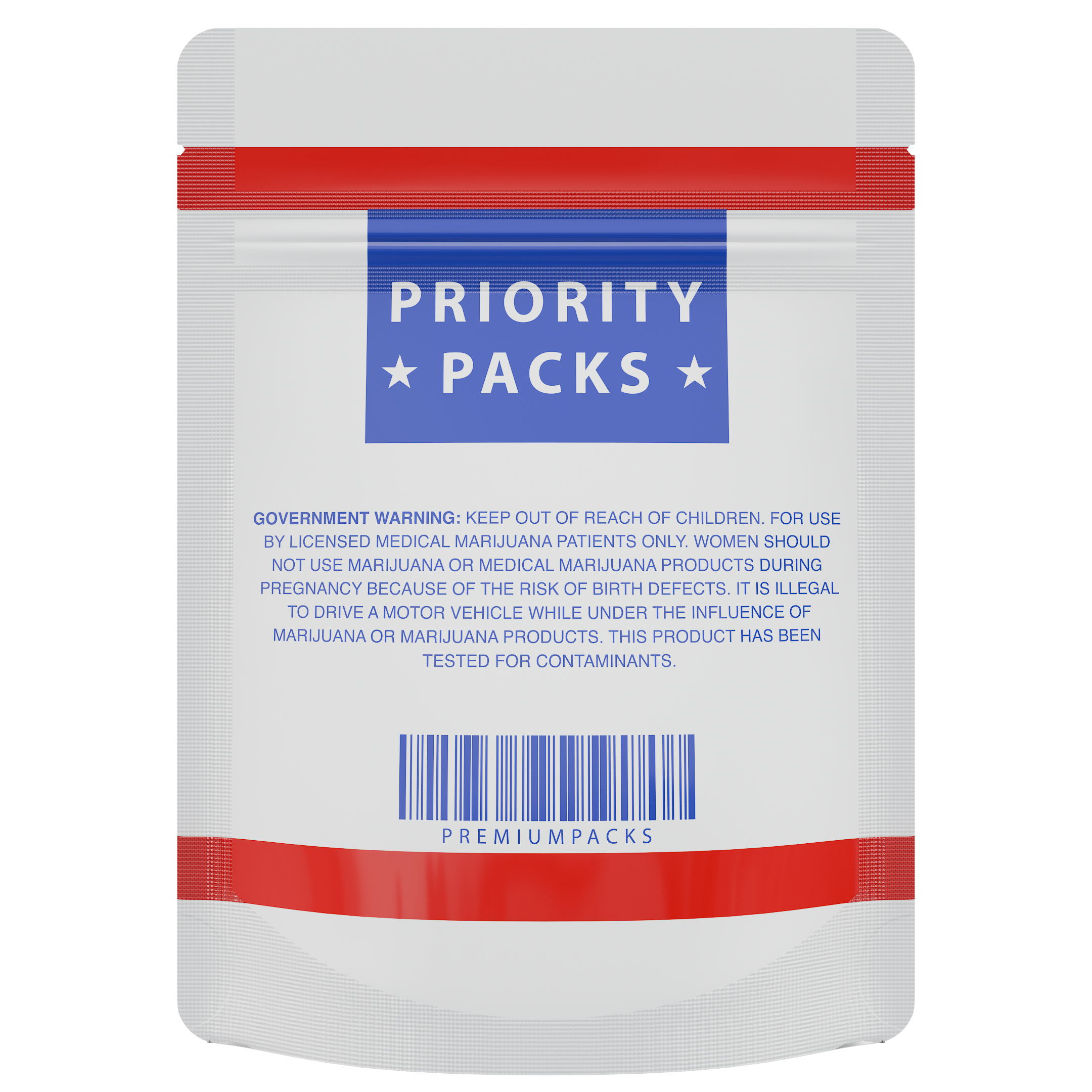 1/8th 3.5g White Priority Packs Designer Custom Printed Mylar Bags (1,