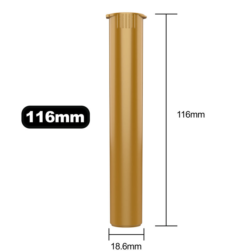 Gold opaque wholesale 116mm 109mm King Size joint blunt child resistant CR tubes doob vial bulk rolling smell proof pop top HL Highlock dragon chewer squeeze top cannabis packaging tube mj marijuana 420 cones papers 1 gram