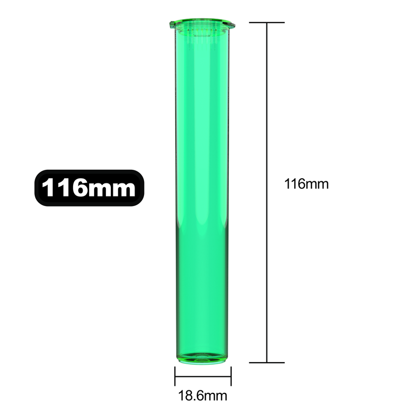 Green translucent transparent wholesale 116mm 109mm King Size joint blunt child resistant CR tubes doob vial bulk rolling smell proof pop top HL Highlock dragon chewer squeeze top cannabis packaging tube mj marijuana 420 cones papers 1 gram