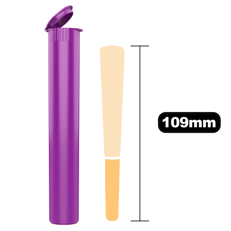 Purple opaque wholesale 116mm 109mm King Size joint blunt child resistant CR tubes doob vial bulk rolling smell proof pop top HL Highlock dragon chewer squeeze top cannabis packaging tube mj marijuana 420 cones papers 1 gram holder plastic