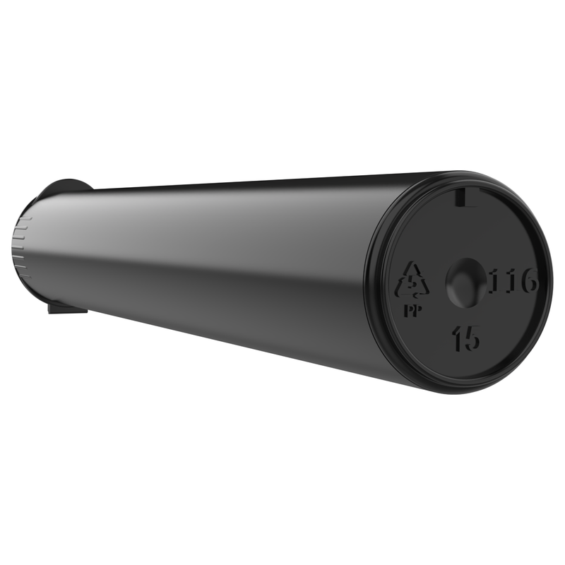 116mm Black Recycled Ocean Plastic Pop Top Pre Roll Child Resistant Tubes - OPEN LID (500 qty.)